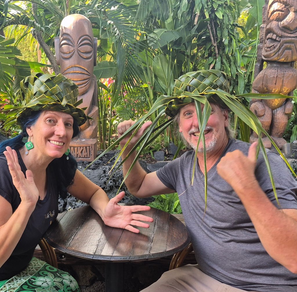 Palm frond hats at the Mai-Kai